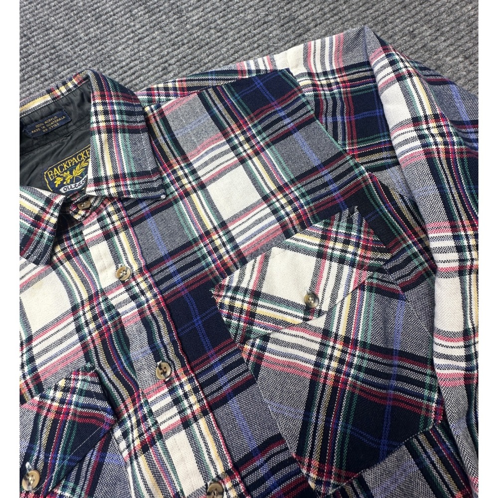 Vintage Backpacker Flannel Shirt Men Medium Multicolor Plaid Long Sleeve Acrylic